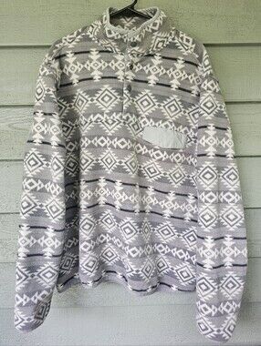 Southern Grit Men's Western Aztec Print Pullover Fleece - Gray & White Size XXL